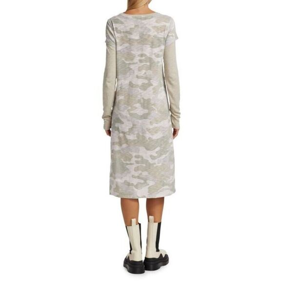 New ATM Anthony Thomas Melillo Slub-Knit Layered Midi Dress in Camo Medium - Picture 2 of 8